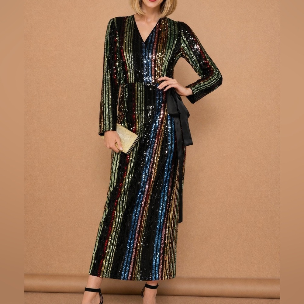✨ Multi-Color Sequin Wrap Maxi Dress ✨